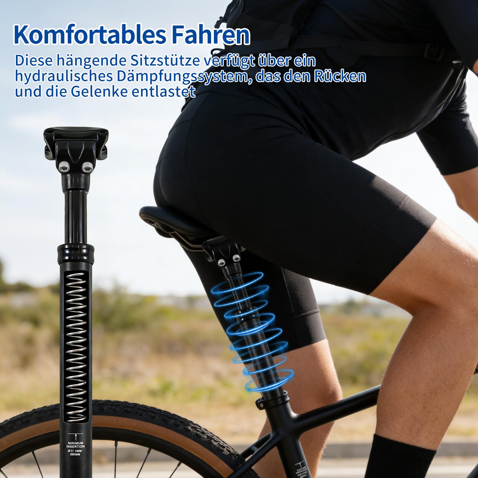 Sattelstütze Gefedert, Gefederte Sattelstütze mit Ø 27,2MM, Federsattelstütze Sattelstütze, Sattelstange Gefedert, für E-Bike, MTB, Downhill,Trekking Citybike