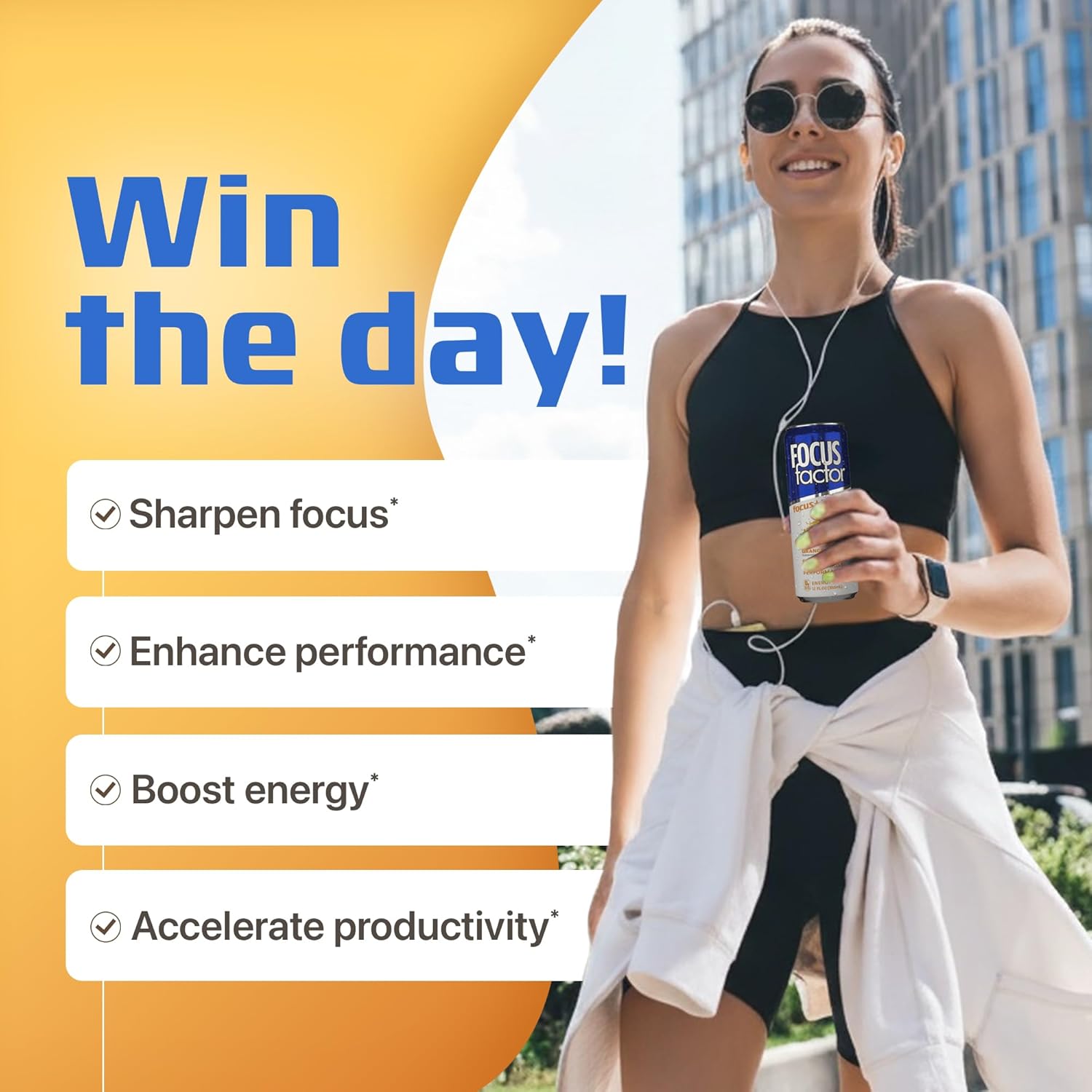 Focus Factor Energy Drink - 12 x 355ml Cans (Orange Flavour) - with Focus + Energy - Lightly Carbonated, Sugar Free, Low Calorie with Vitamin B6 & Vitamin B12 - Image 4