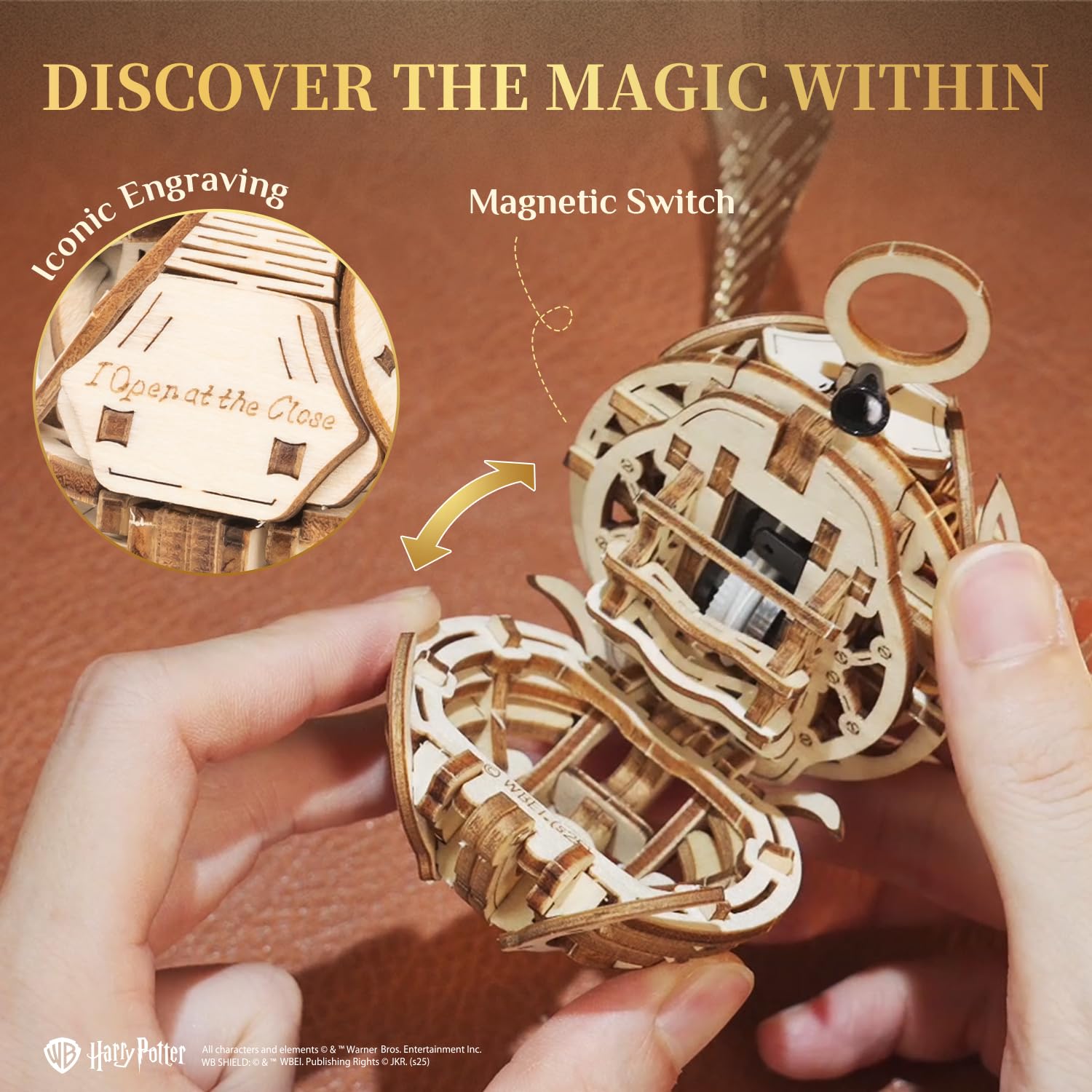 PUREMIND Harry Potter Vif d’Or, Puzzle 3D en Bois, Maquette à Ailes Mobiles | Sous licence officielle, cadeaux Harry Potter, mécanisme manuel, détails dorés, kit DIY, objet de collection, déco en vitrine