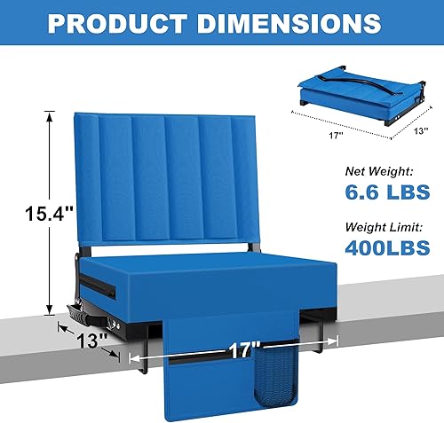 Miniatura 3 de Asiento de estadio para gradas con soporte trasero y cojín, asientos de grada con correa para el hombro y soporte para tazas, silla de estadio
