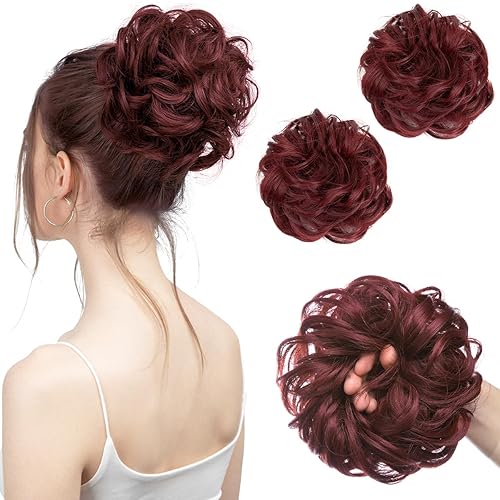 SARLA Extensiones de cabello sintético ondulado y rizado para mujeres y niñas, 2 unidades, color rojo vino