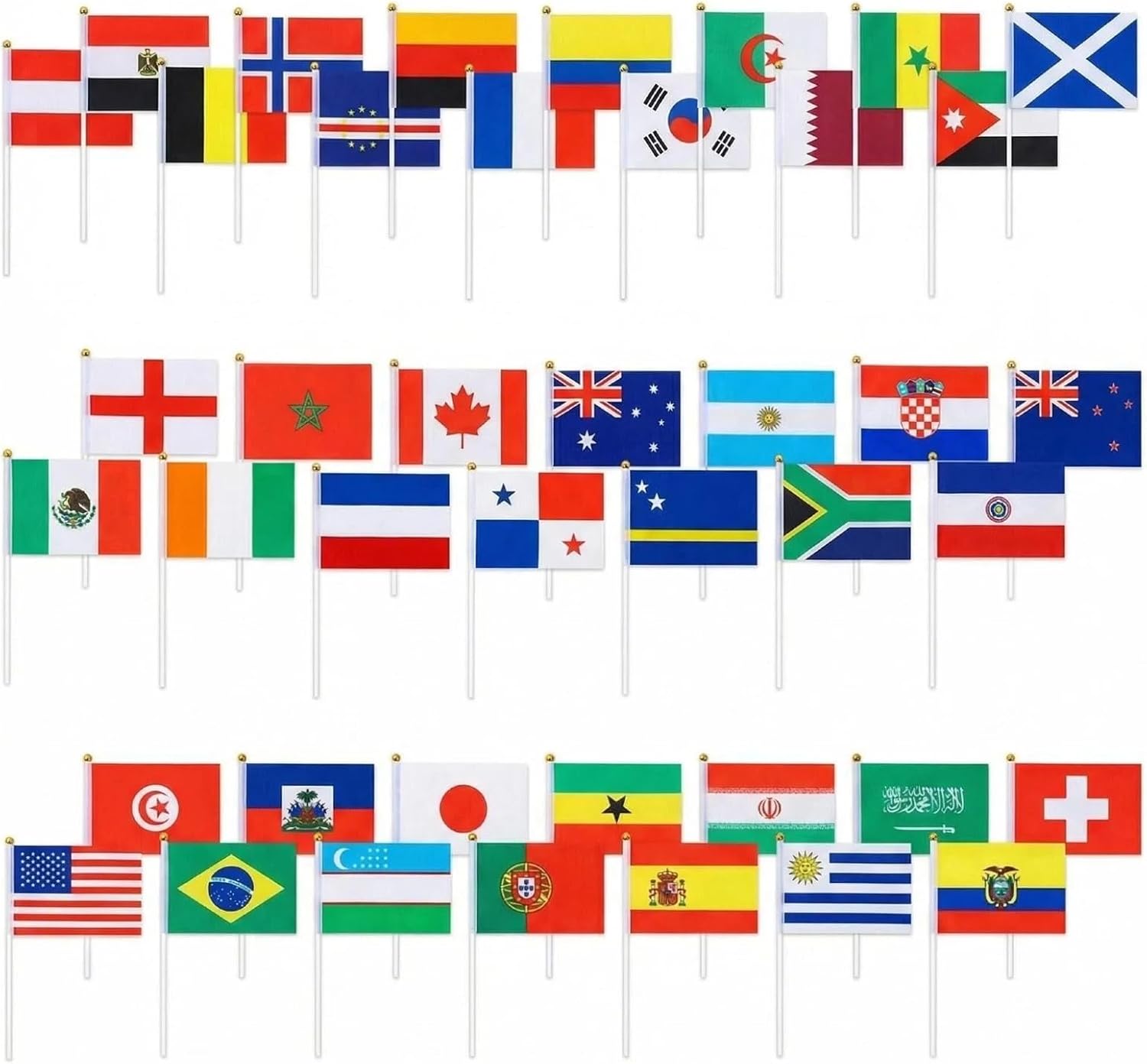 42 Countries Handheld World Stick Flags, 5.5" x 8.3" Mini National Pennant Flags with 12" Plastic Pole, Vivid Color Weather Resistant Polyester Flags for World Cup, Olympics, Party, School Events, Bar Decor