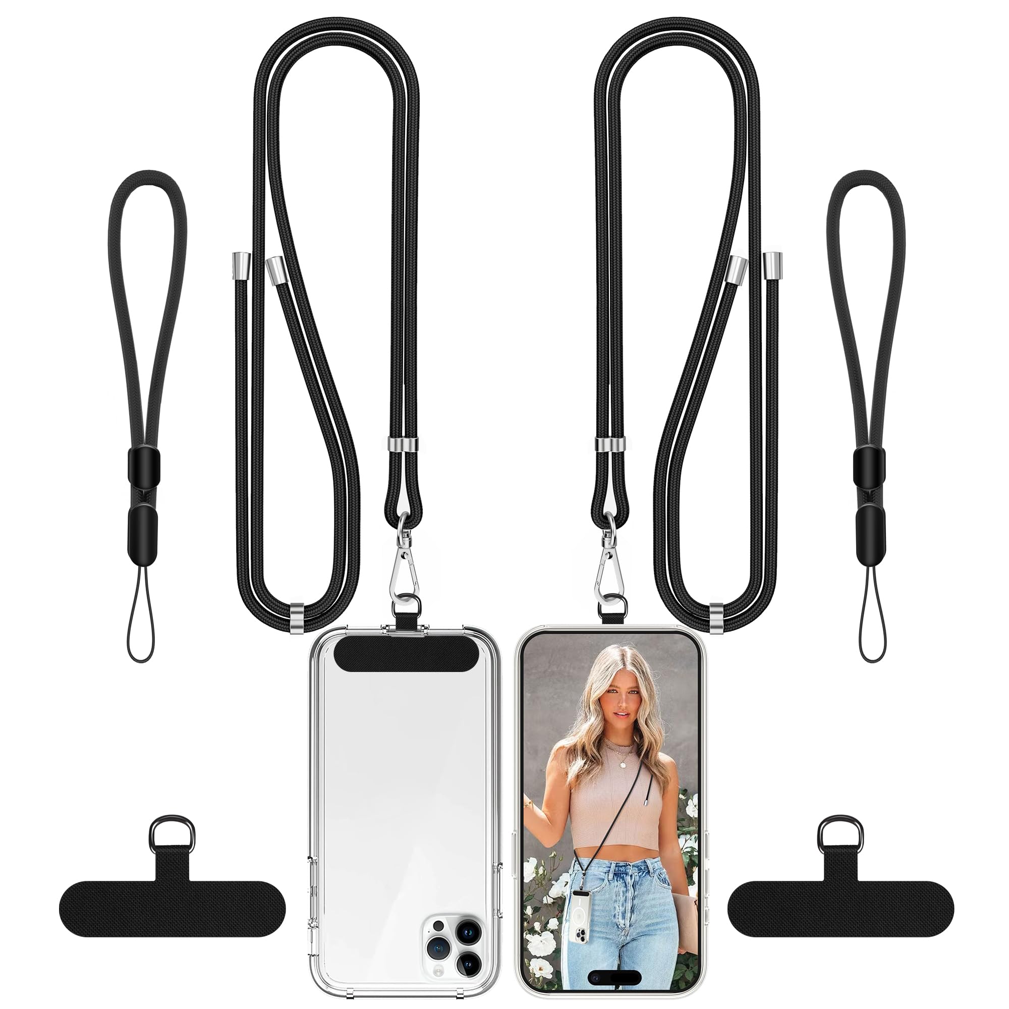 COCASES Phone Lanyard Crossbody 2 Pack Adjustable Anti-Theft Phone Strap Crossbody and 2 Pack Wrist Strap for Neck Strap iphone Lanyard Compatible with Most Mobile Phone-2 Patches — view 14
