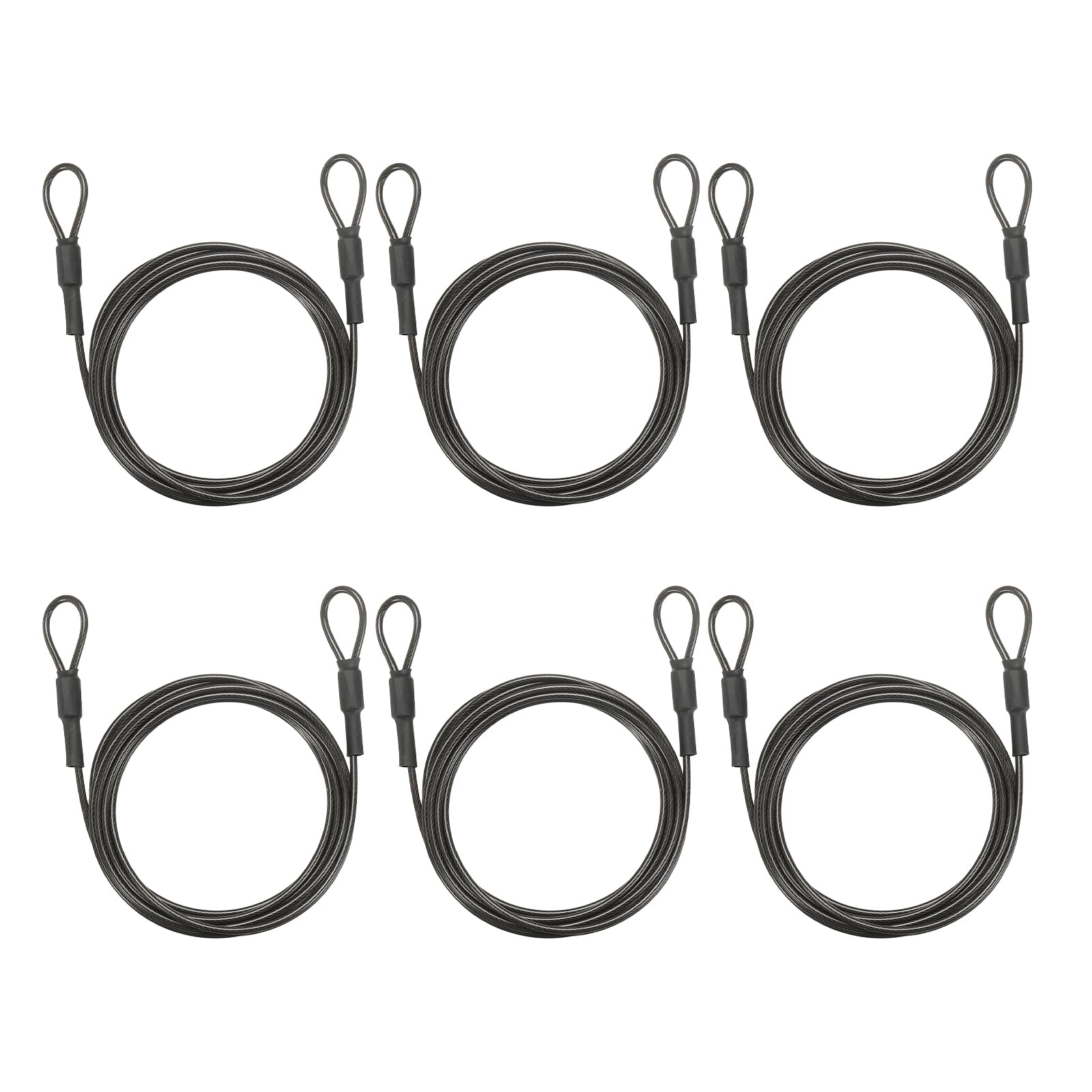 PATIKIL Security Cable Lock (2.5mm x 2.5m, 8.2ft, Gray)(6Pcs) Vinyl Coated Galvanized Steel Flexible Wire Rope Safety Cable Luggage Lock with Double Loops for - Outdoor/Travel/Hanging