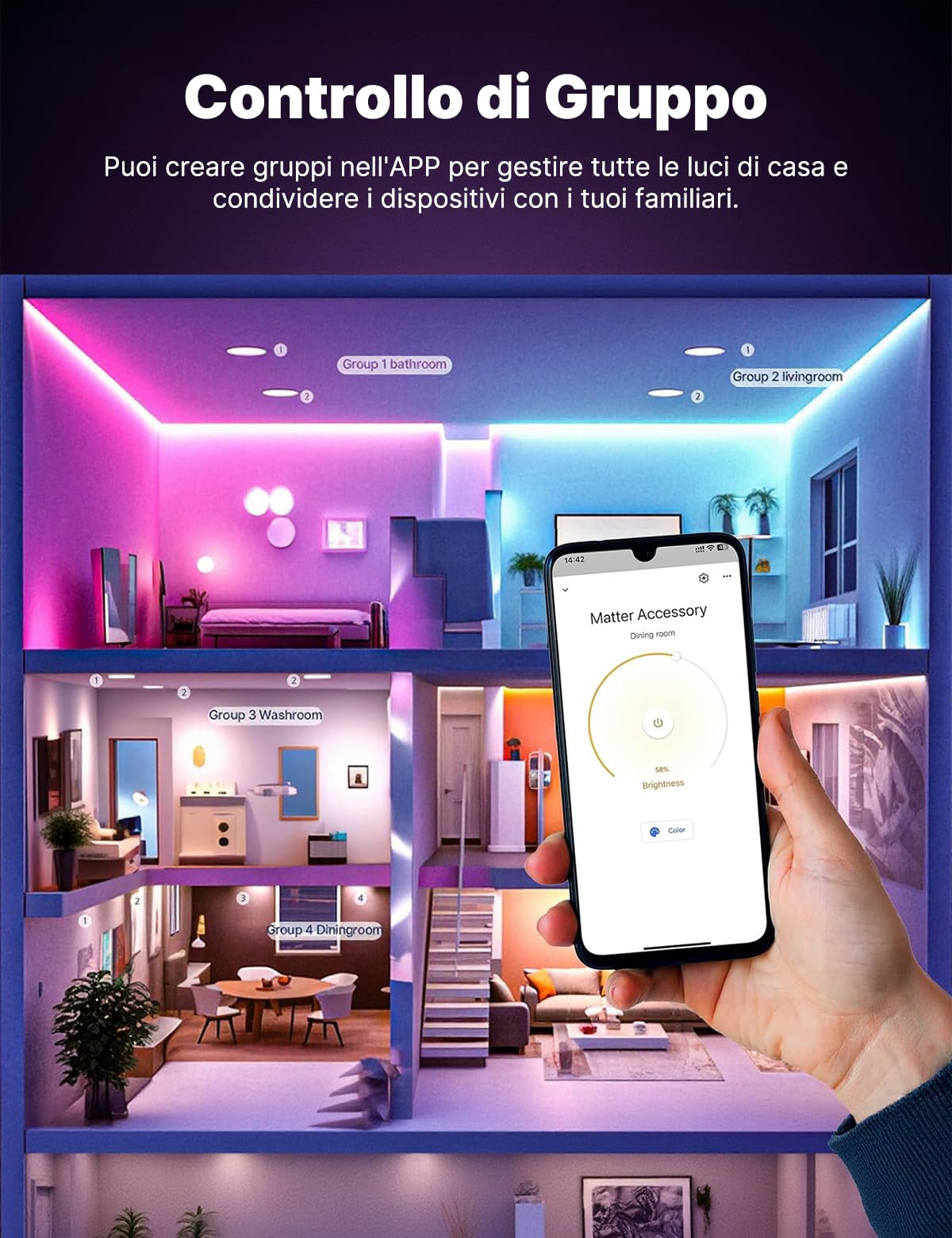 MOES Matter WiFi Lampadina intelligente RGB E27 compatibile con Alexa | Google Home, Apple Home, 5W 400LM 2700K-6500K RGB dimmerabile 16 Milioni di Colori, 2.4GHz