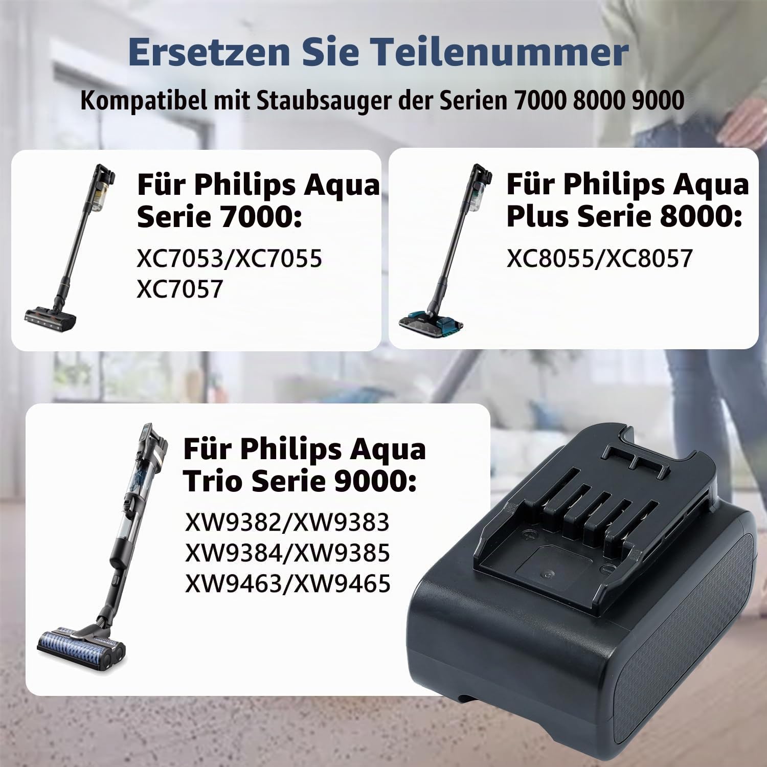 3500mAh Ersatzakku für Philips 9000/8000/7000 Serie Akku,Kompatibel mit Philips Staubsauger XV1797/01 (25,2V) – Passend für XC8055, XC7053, XW9384 etc., Hohe Kapazität