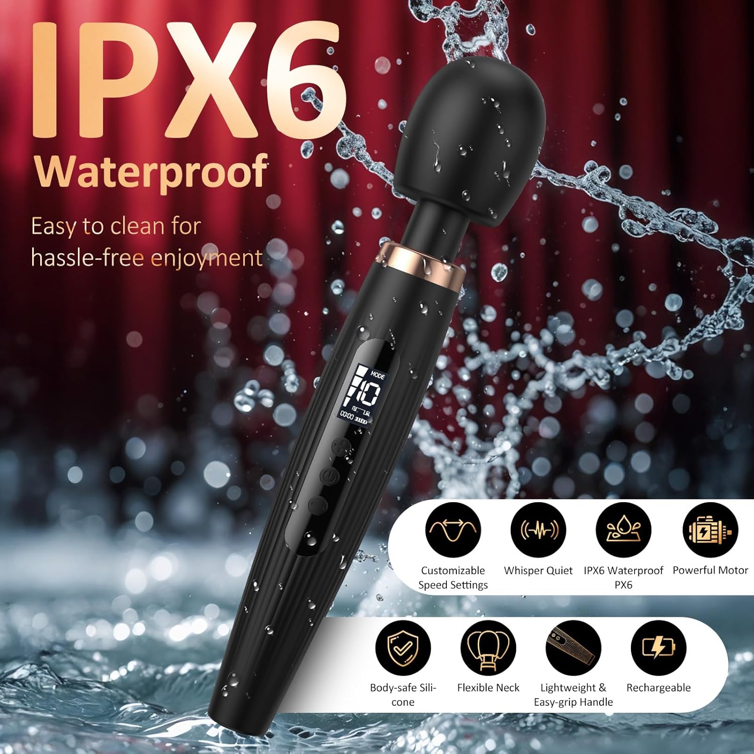 Vibrator Wand - Led Display Adult Sex Toys Personal Massager, Vibrating Dildo G Spot Vibrators with 10 Powerful Vibration Modes for Clitoral Anal Nipple, Quiet & Waterproof Couples Sex Toy