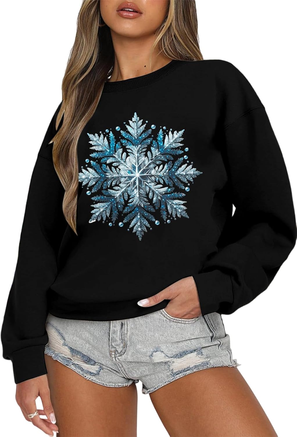 LOTUCY Christmas Sweatshirt Women Snowflake Christmas Sweatshirts Casual Xmas Long Sleeve Crewneck Pullover Tops