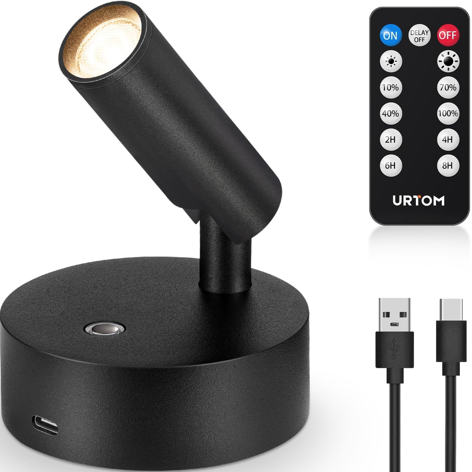 URTOM Wireless Spotlight with Indoor Remote Uplight, Indoor Picture Light, Battery Operated Spotlight with Timer, Dimmable, Accent Uplight, Indoor Stick-on Wall Light for Plant Artwork 1 Pack