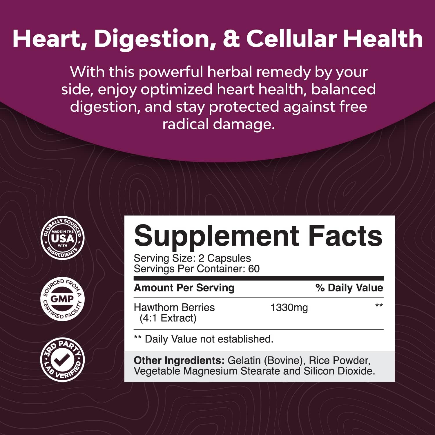 Extra Strength Hawthorn Berry Capsules - 1330mg 4:1 Hawthorn Extract Heart Health Supplement for High Pressure and Cholesterol - Non-GMO Hawthorn Berry Extract Polyphenol Supplement for Men and Women : Health & Household