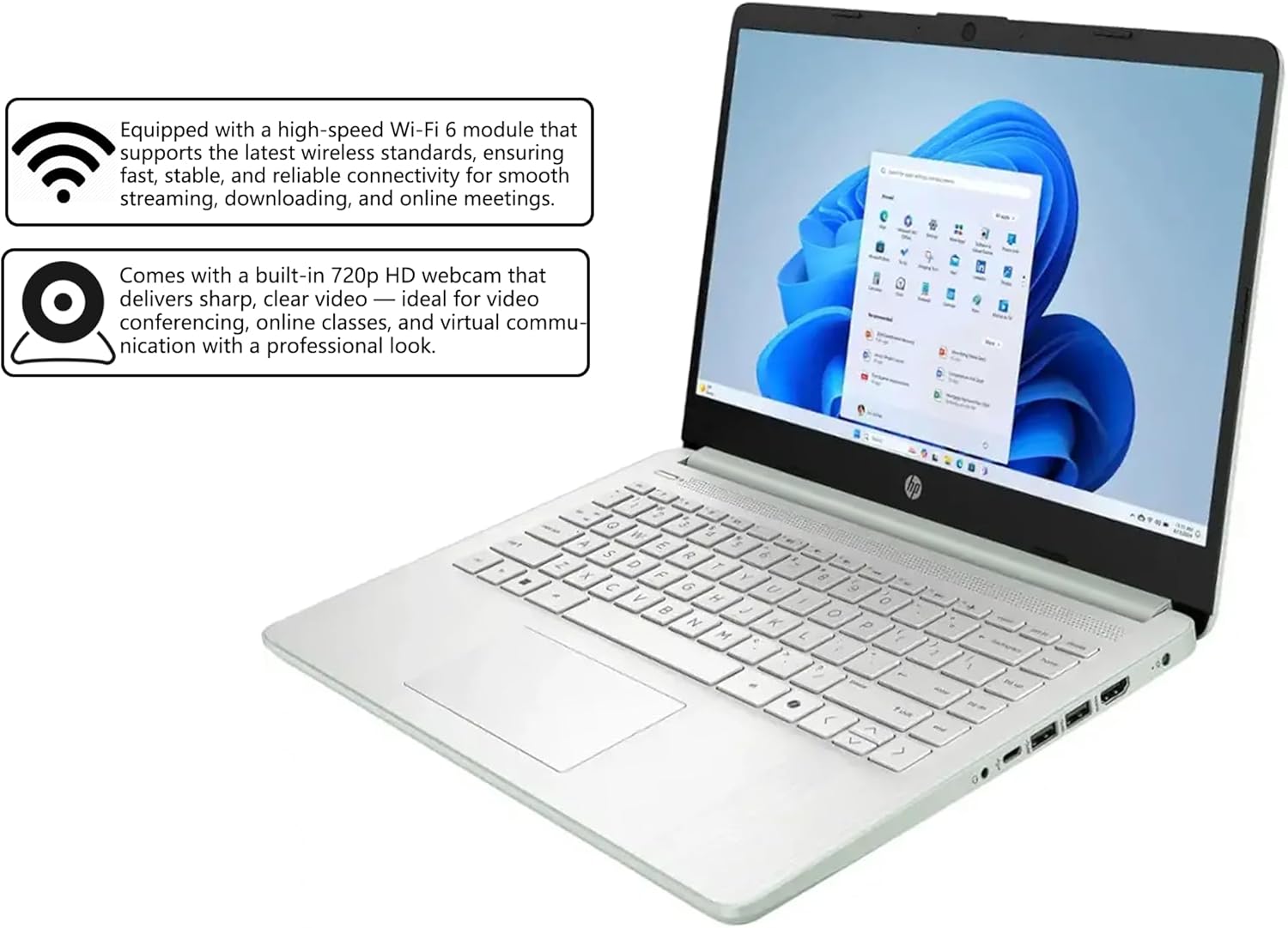 HP 14 Lightweight Business & Student Laptop | 14" HD Anti-Glare | Intel 4-core N150 | 8GB DDR4 256GB Storage (128GB UFS + 128GB SD Card) | Type-C Long-Lasting Battery Wi-Fi6 Win11 w/DLCA Accessory