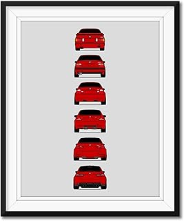 BMW M3 Generations Rear View Inspired Poster Print Wall Art Handmade Decor of the History and Evolution of the M3 (BMW Car Models: E30, E36, E46, E92, F80, G80) (Unframed)
