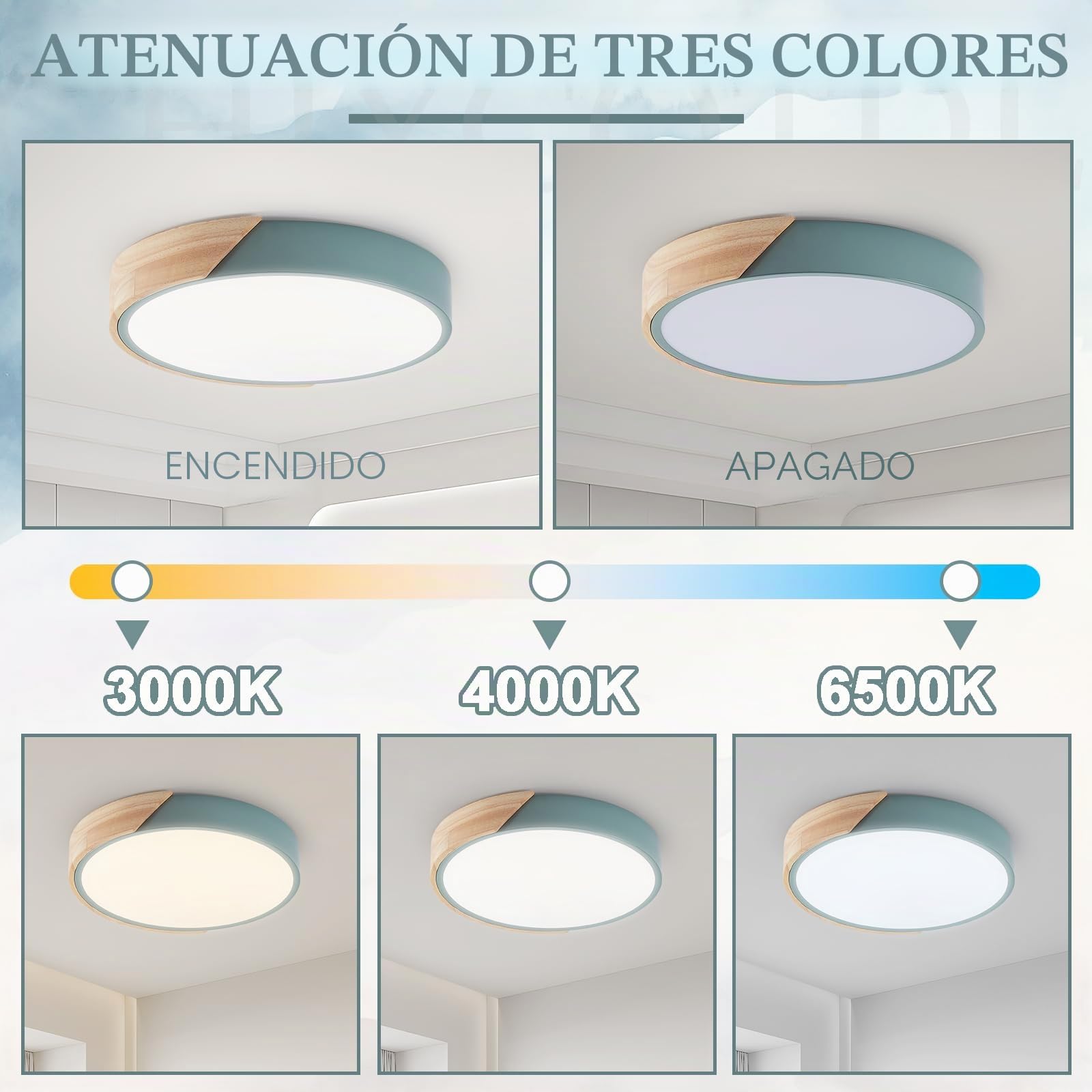 Lampara techo,regulable empotradas de madera, 40cm plafon led techo para sala de estar, dormitorio, cocina, salón (verde 40cm)