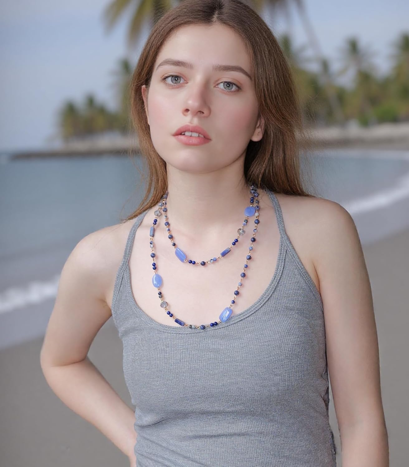 FULU AUTUMN Beaded Long Necklaces for Women Dainty Natural Stone Bead Long Necklace Birthday Gifts for Women Boho Costume Jewelry - Image 5