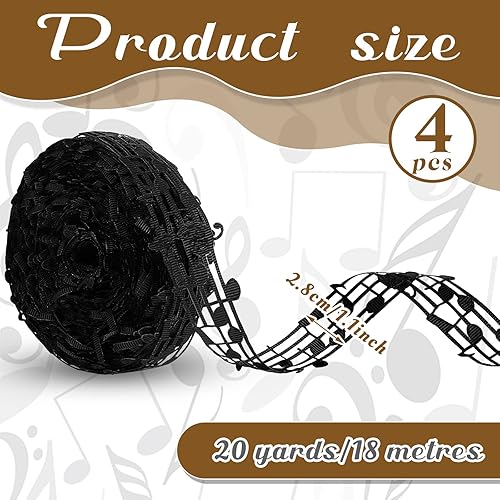 Miniatura 2 de Shappy Cinta de nota musical hueca de 20 yardas, 1.102 in, grogrén musical, notación grabada, cintas para manualidades, accesorios para