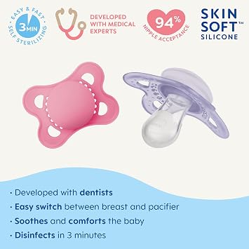 9 oz. Easy Start Matte Deco Baby Bottle, 6 Pack with 2X Bonus Nipples and 2 Count MAM Original Matte Pacifier