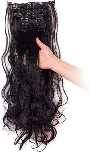 Miniatura 21 de Extensiones de pelo de 24 a 26 pulgadas, 6 unidades, 16 clips rizados, ondulados, rectos, gruesos, clip en extensiones de pelo sintético.