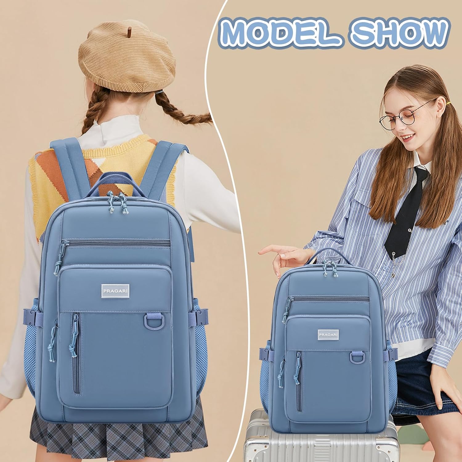 Kids Backpack for School Cute Aesthetic Blue Backpack Girls Student Bookbag Women Travel Lightweight Book Bag - Image 6