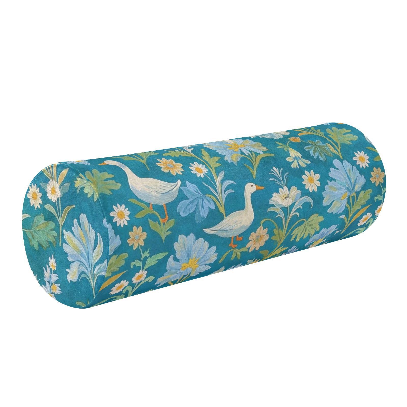 miaozhen Vintage Flower Teal Gold Roll Pillow Covers with Zipper Roller Pillow for Neck cojines para sala 5.5''x17''