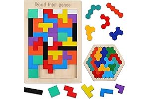 LOOIKOOS Wooden Puzzle Games 2 Pack Tangram for Kids Adults