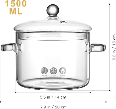 COBKXUEP Borosilicate Glass Pot with Lid,1.5 Liters (50 FL OZ) - Heat-Resistant Glass Pot for Cooking,Milk,Baby Food,and Soup - Safe to Use in Ovens,Microwaves,and Dishwashers