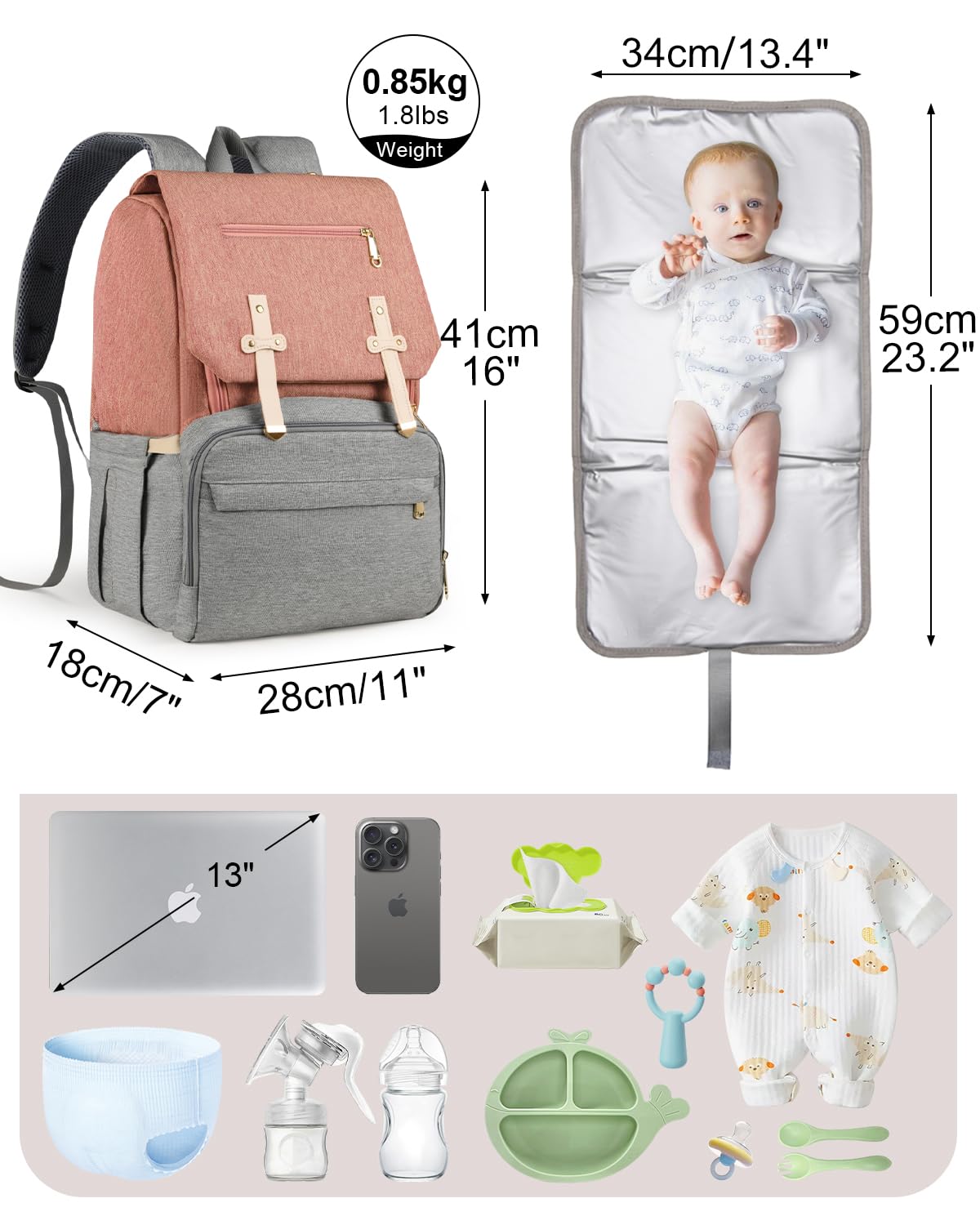 Outplea Baby Changing Backpack, Large Multifunction Nappy Bag with Changing Mat, Insulated Pocket, USB Port - Image 2