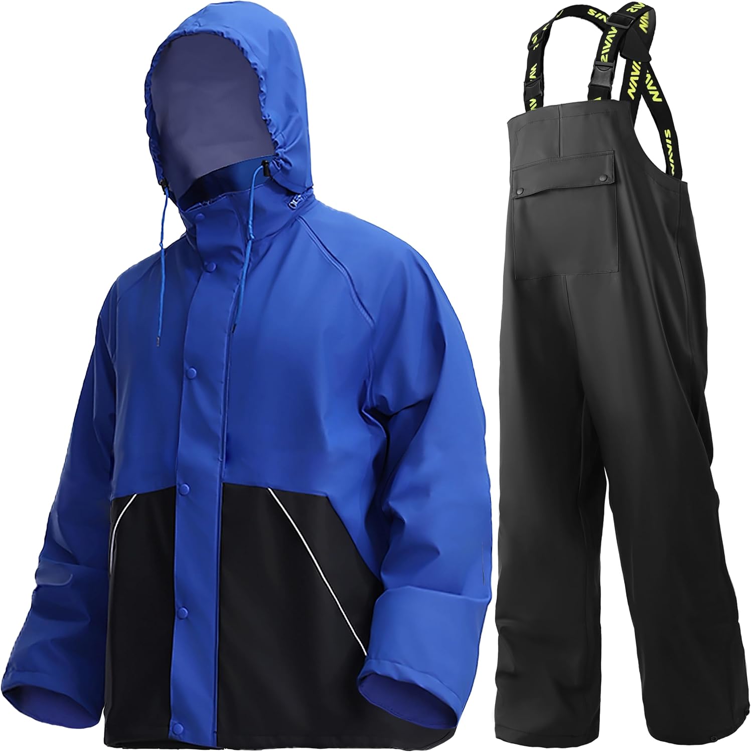 Men's PRO Workwear 3-Piece Waterproof Rain Suit - Heavy Duty Jacket & Bib Pants Set for Industrial Safety, Construction