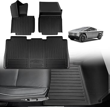 TripleAliners All Weather Floor Mats for 2023-2026 Tesla Cybertruck | Floor Mats Heavy Duty Custom Fit Protection TPE Pickup Liner