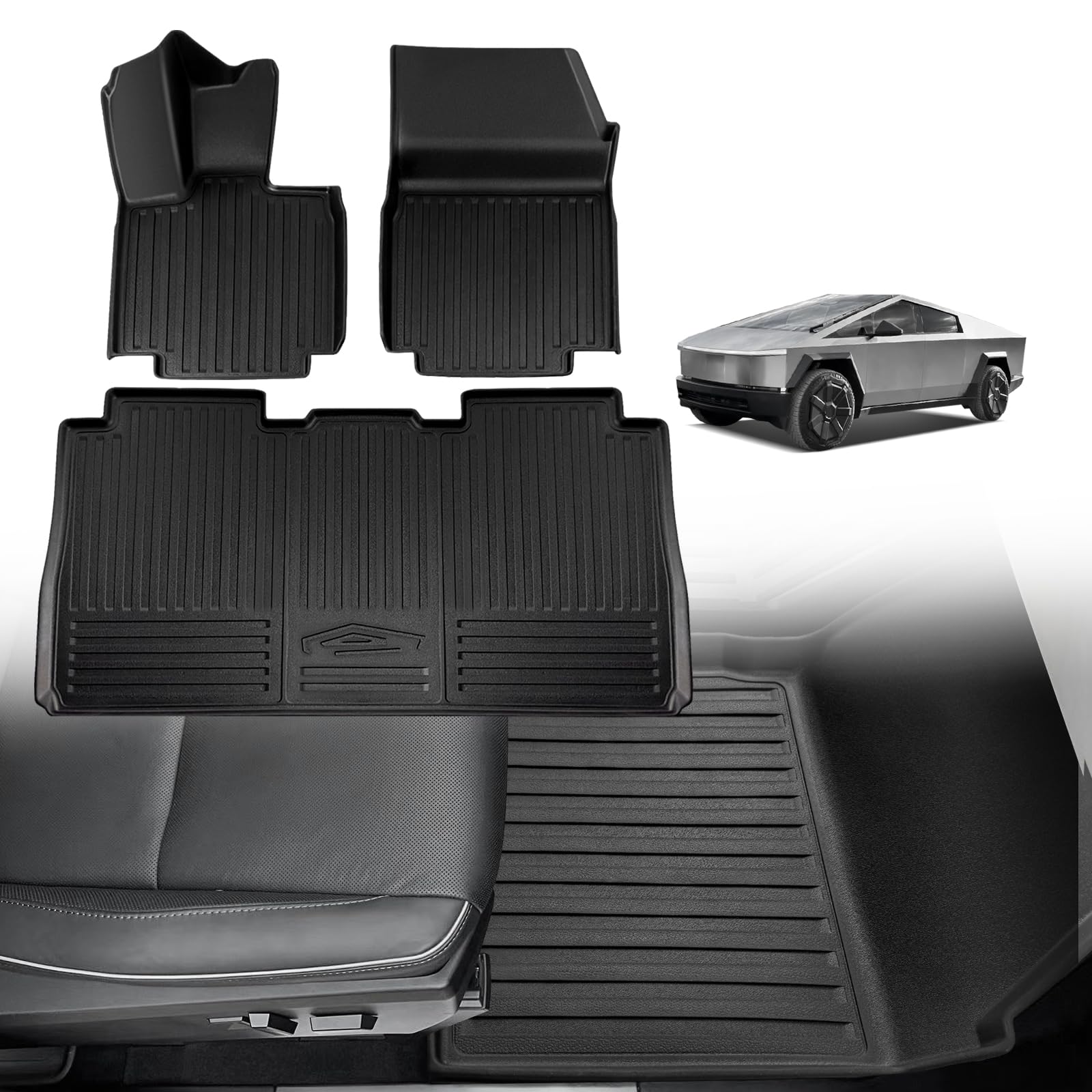Sponsored Ad - TripleAliners Floor Mats Compatible with Tesla Cybertruck 2023 2024 2025 Accessories All Weather 3D Custom Fit Black TPE Floor Liners 1st & 2nd Row Interior Liners(Floor Mats)