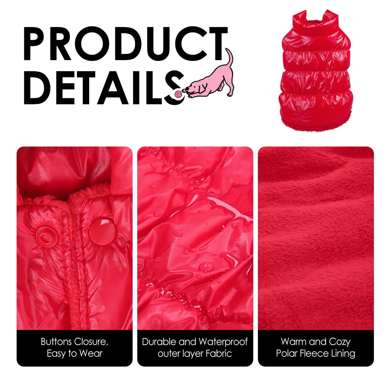 AOFITEE Abrigo de invierno para perro impermeable a prueba de viento, chaleco para cachorros de forro polar, chaqueta acolchada cálida para perros pequeños y medianos
