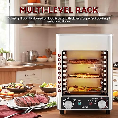 Miniatura 3 de NEWTRY Asador eléctrico de carne de 1700 W, parrilla de carne para interiores, parrilla automática para ahumar carne asada, tiempo sin gas,