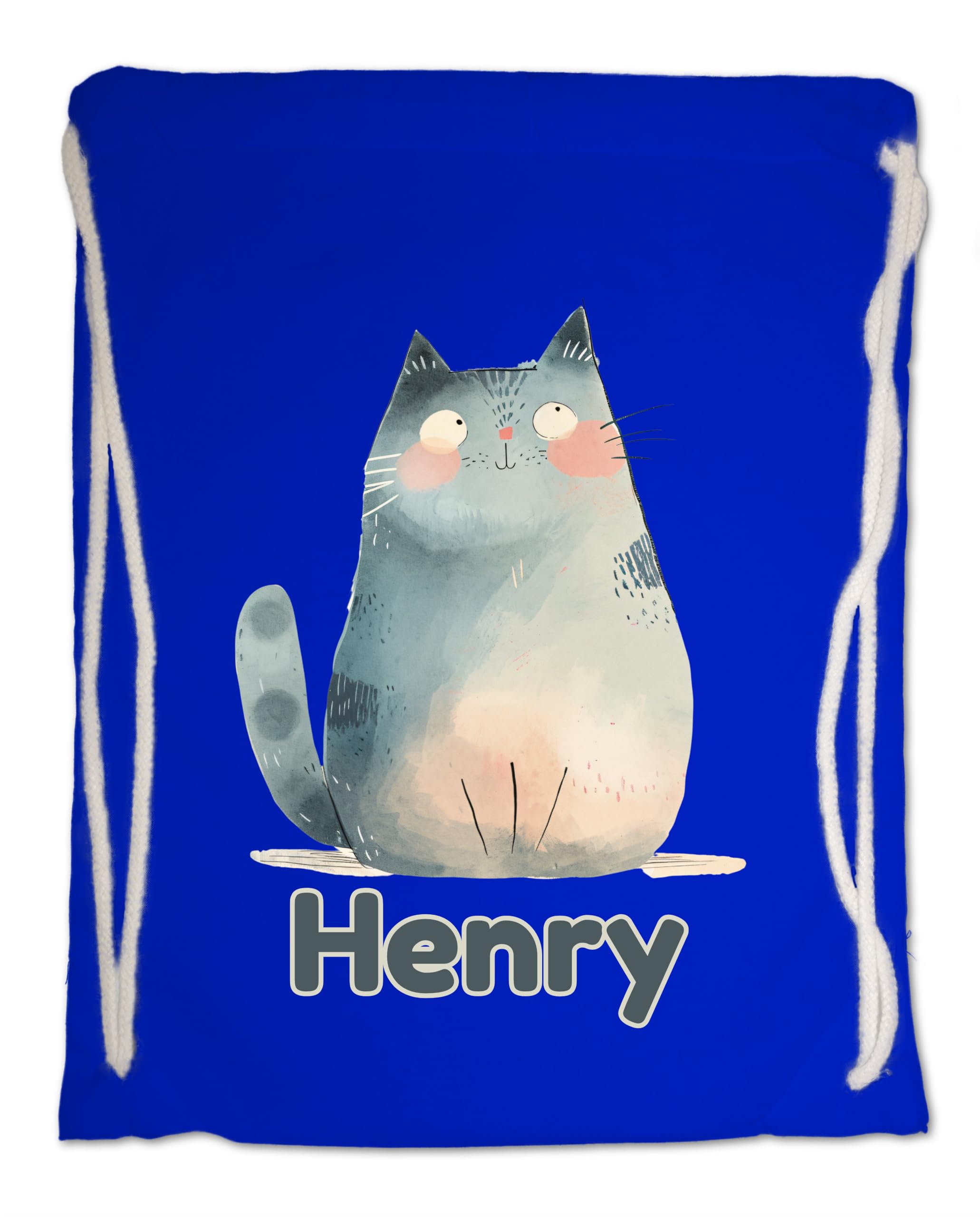Personalised Any Name Dog Gym Bag for Kids - Cute Watercolour Puppy. Cotton, Ideal for School, Nursery, Swimming, Travel (Royal Blue)