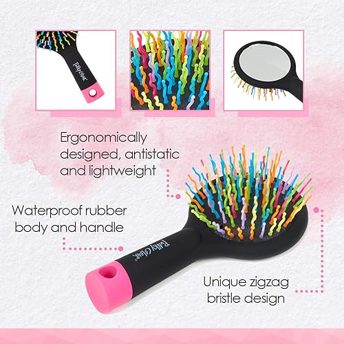 Miniatura 5 de Punky Wet Brush - Cepillo desenredante para cabello con espejo, cepillo desenredante antiencrespamiento para cabello húmedo y seco, cerdas