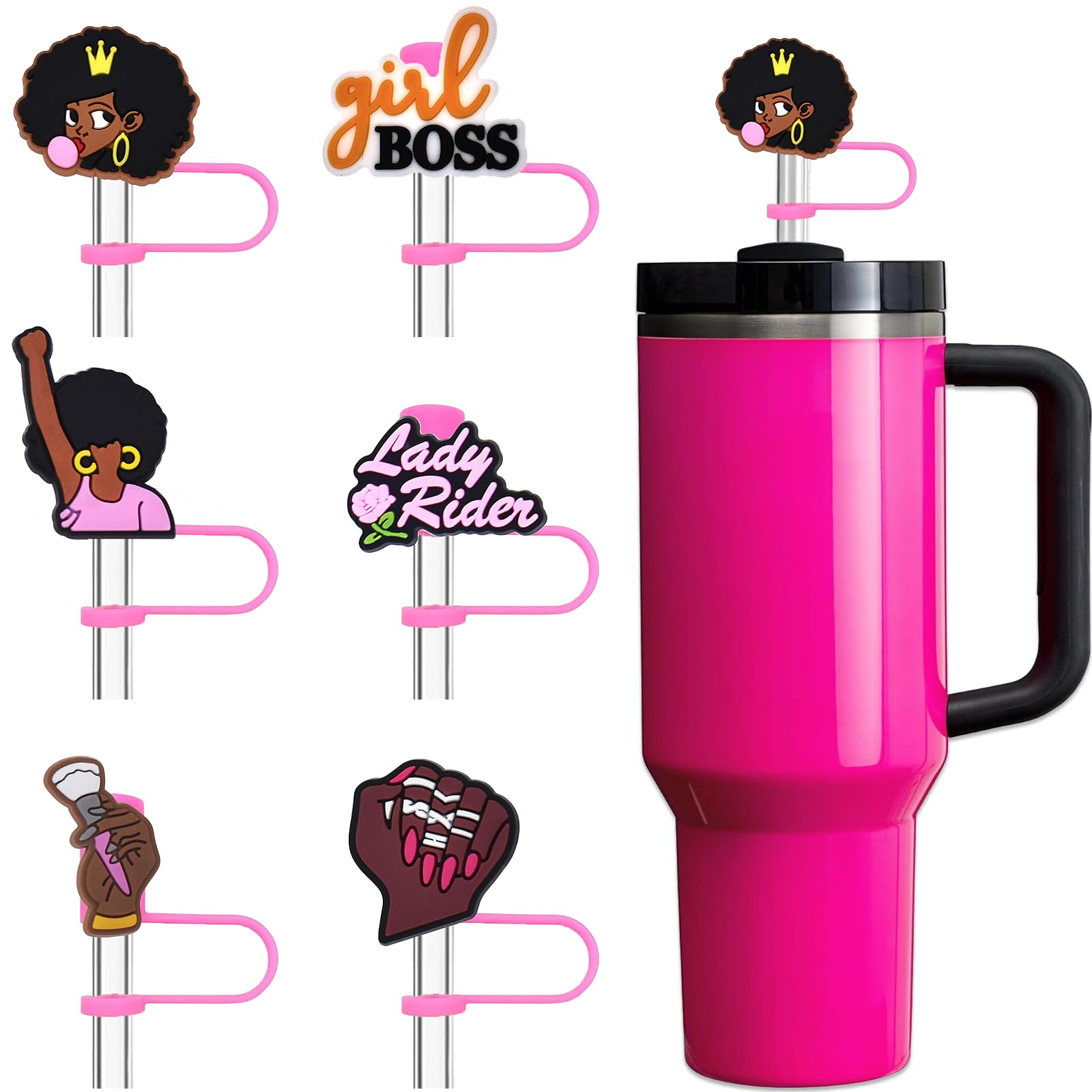 Amazon.com: Amreich Black Girl Straw Cover for Stanley Cup - 6PCs 10mm  Fuchsia Straw Toppers Compatible with Stanley 30 40 Oz Tumblers, Pink  Tumbler Accessories : Home & Kitchen