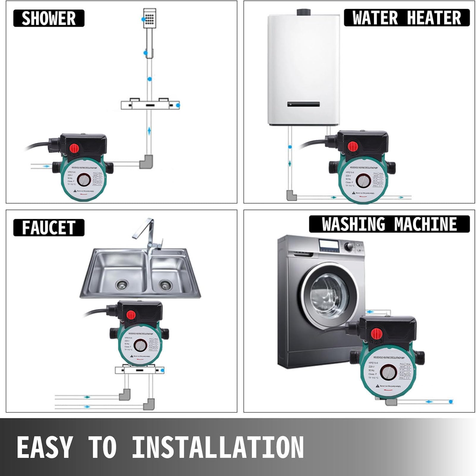Pompa di Ricircolo Acqua Calda 65 L/min Ad Alta Efficienza 46 W 67 W 100 W 3 velocità di Controllo 6 M di Prevalenza con Adattatore NPT 1 Pollice per di Riscaldamento (Spina europea 220 V)
