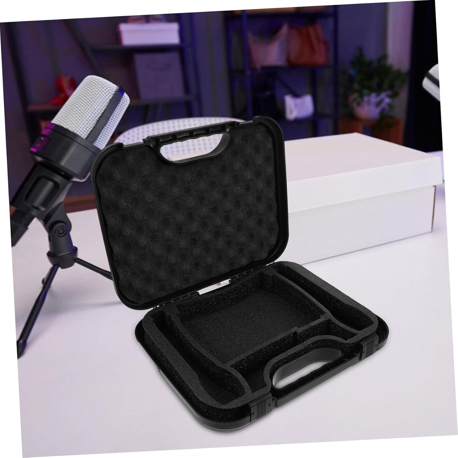 Portable Microphone Hard Carrying Case Accessory Storage for Travel and Recording Equipment Shockproof Plastic Design for Microphones and Gear