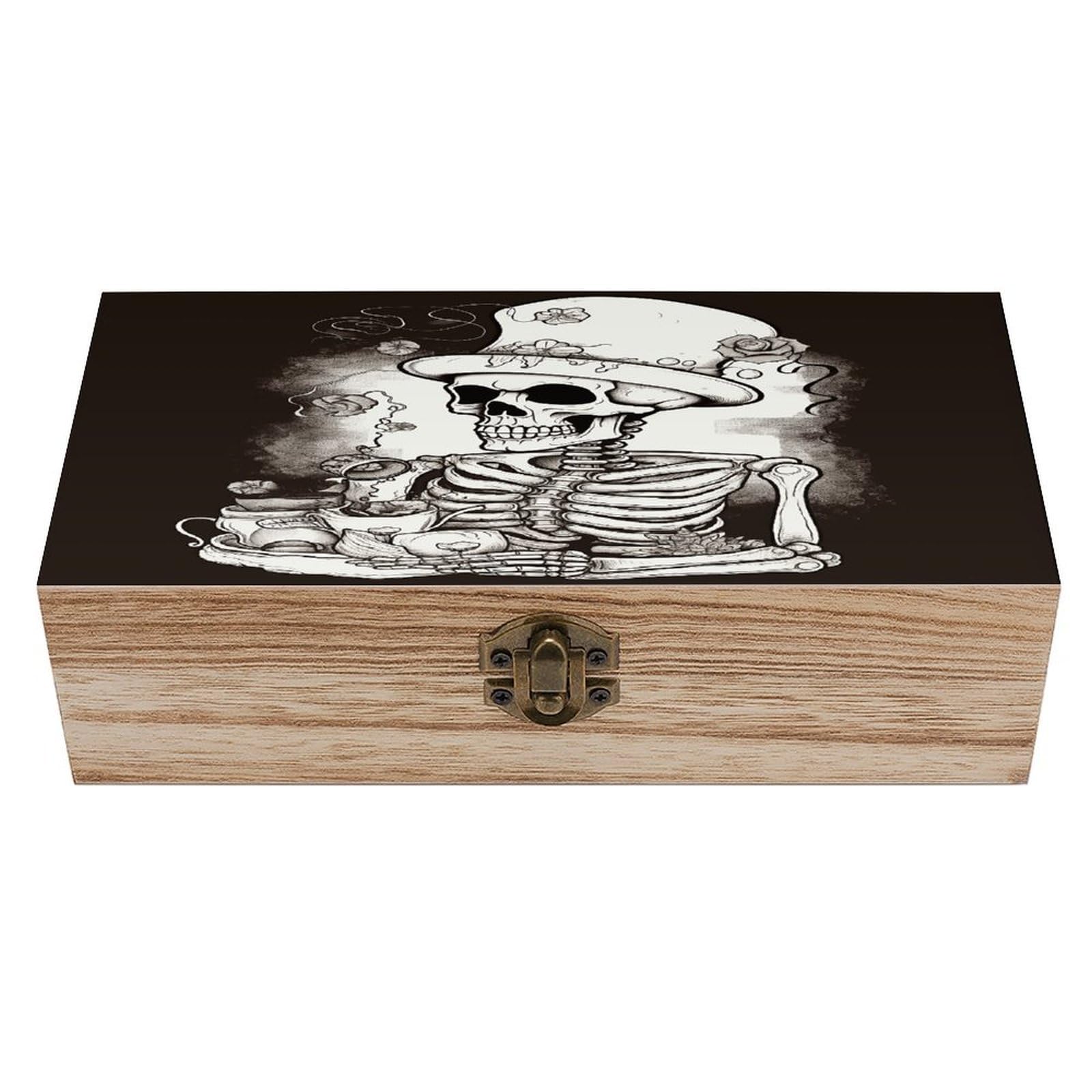 Adfgyerh Style Skeleton Chef Bins Solid Wood，Jewelry Box Retro And Exquisite，Storage Box Used For Storing Photos, Souvenirs, Letters, Gifts, And Jewelry.