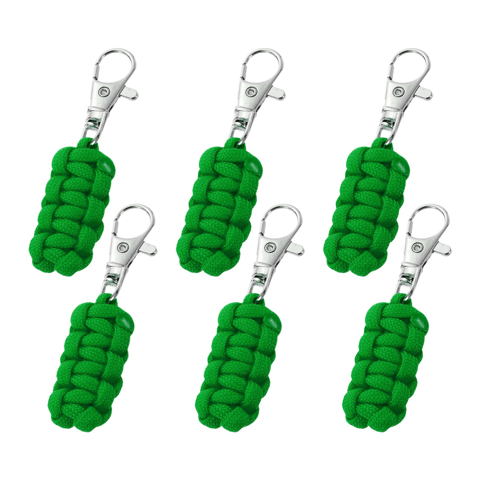 YELARXI Paracord Zipper Pull Polyester Zipper Pulls Replacement Woven Rope with Metal Clasp, 80 mm Length Fit for Backpacks Clothing Luggage Accessories - Cylinder (6 Pack, Green)