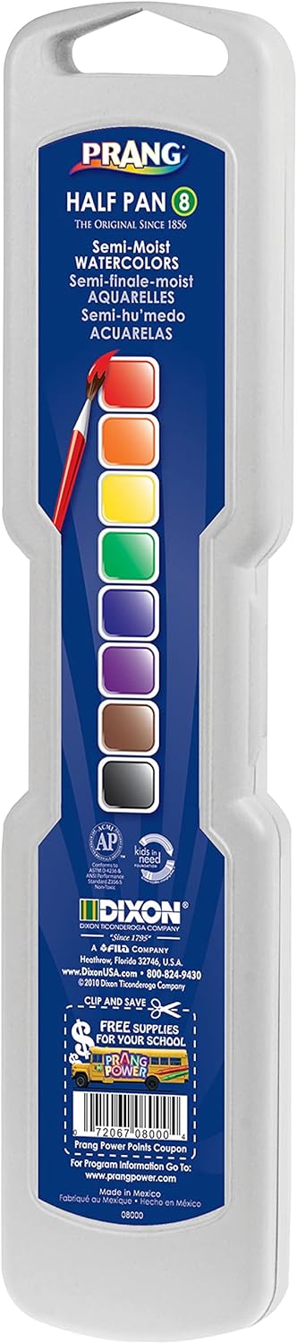 Prang Acuarelas profesionales, 8 colores surtidos, bandeja rectangular para paletas
