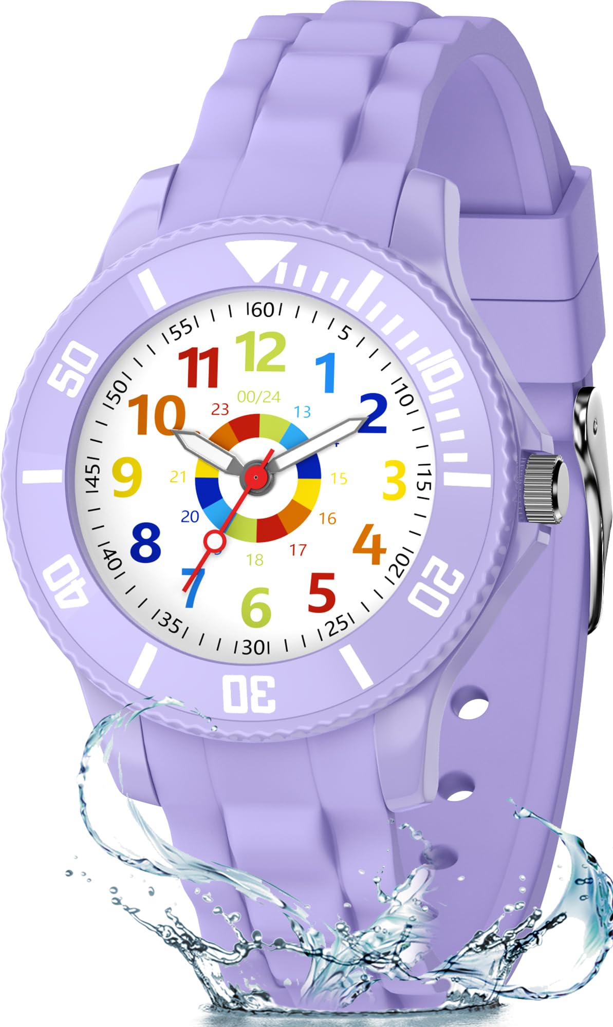 Ayybboo Kinderuhr Jungen Mädchen,Lernuhr Armbanduhr Kinder Analog mit 3ATM Wasserdicht,Weiches Band,Leicht Ablesbar 4-12 Jahre