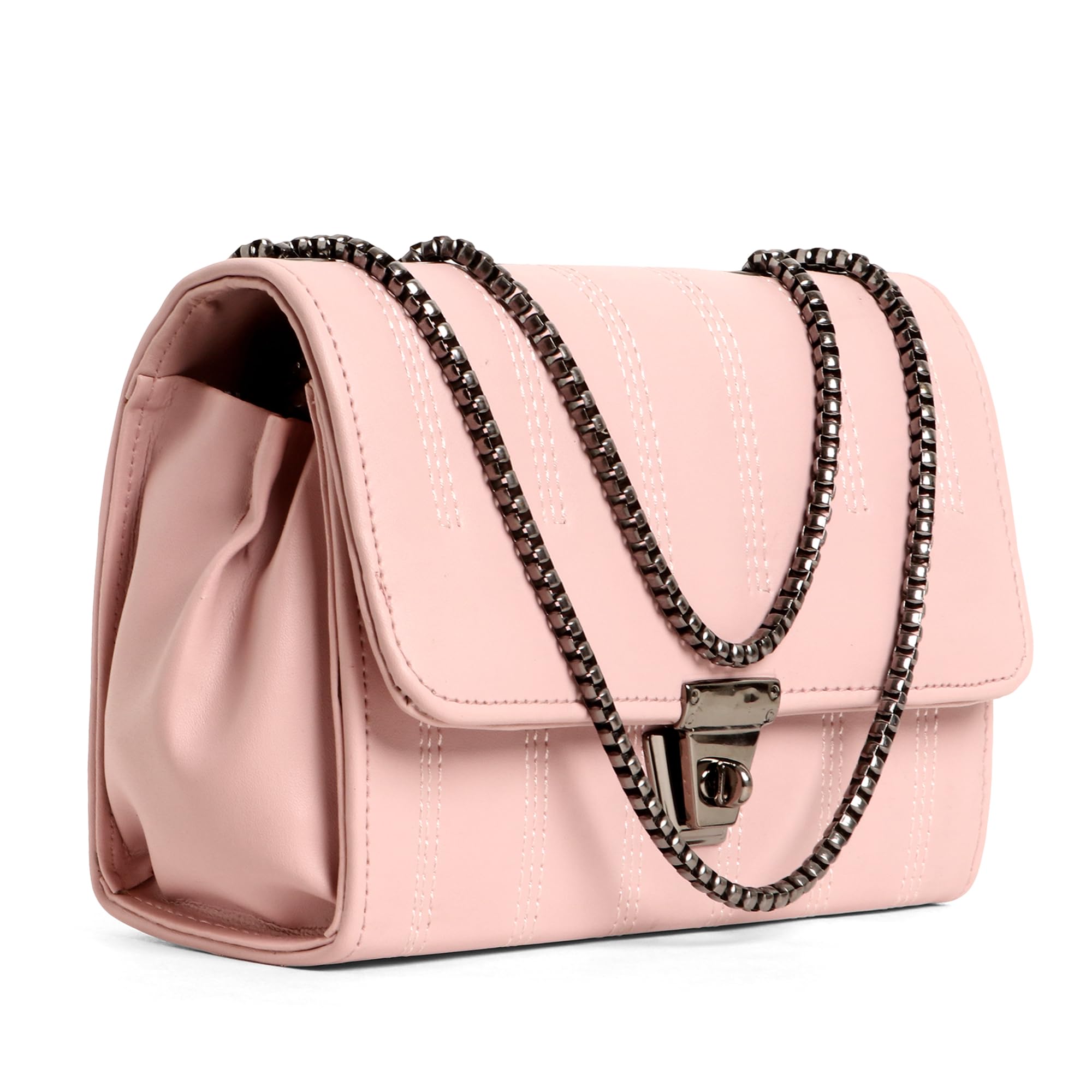 Womens Shoulder Bag - Brown Quilted Faux Leather Crossbody Purse with Gunmetal Chain Strap, Turn-Lock Closure, and Elegant Evening Handbag Design-picture-41