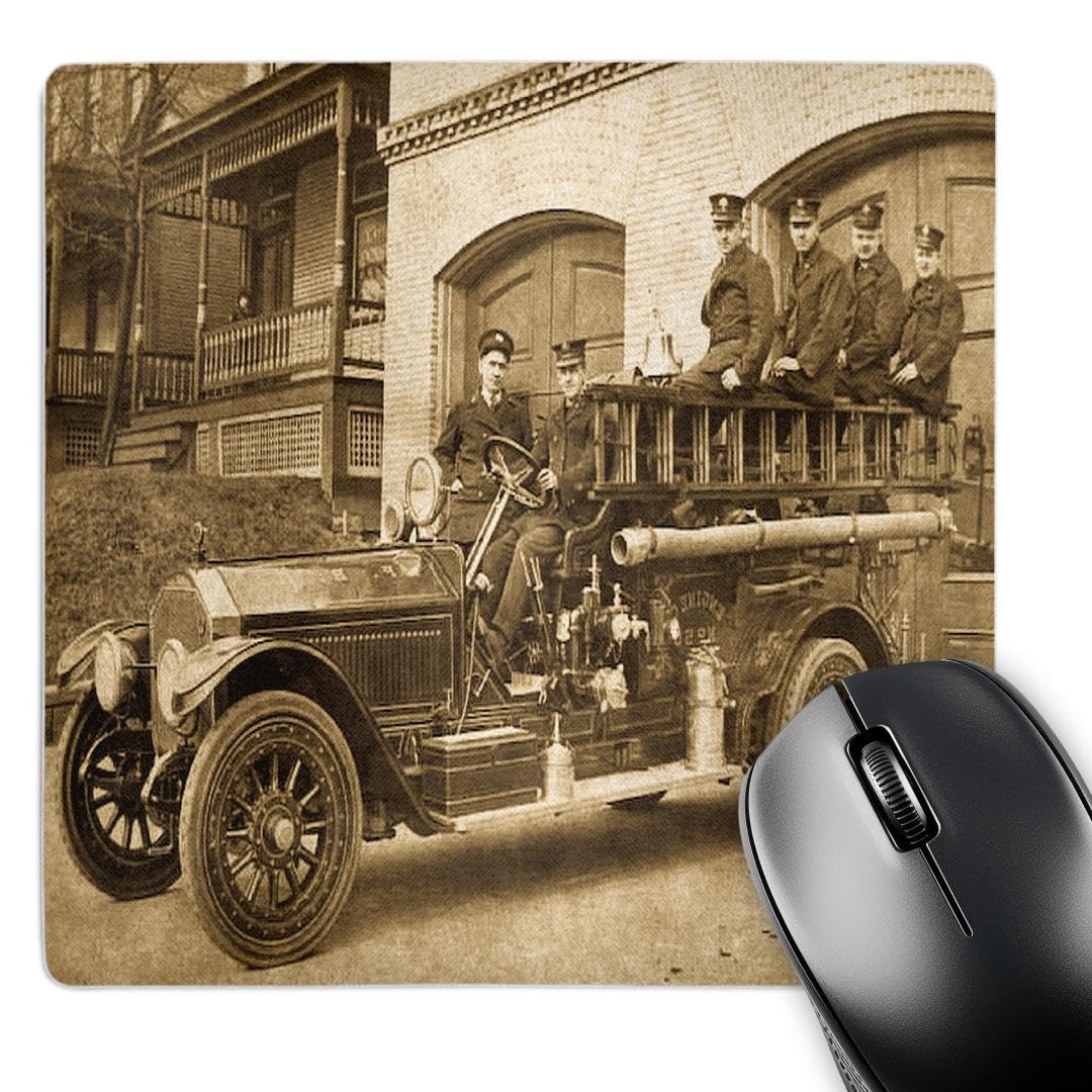 3dRose LLC 8 x 8 x 0.25 Inches Early 1900s Pumper Fire Truck and Firemen Sepia Mouse Pad (mp_16212_1)