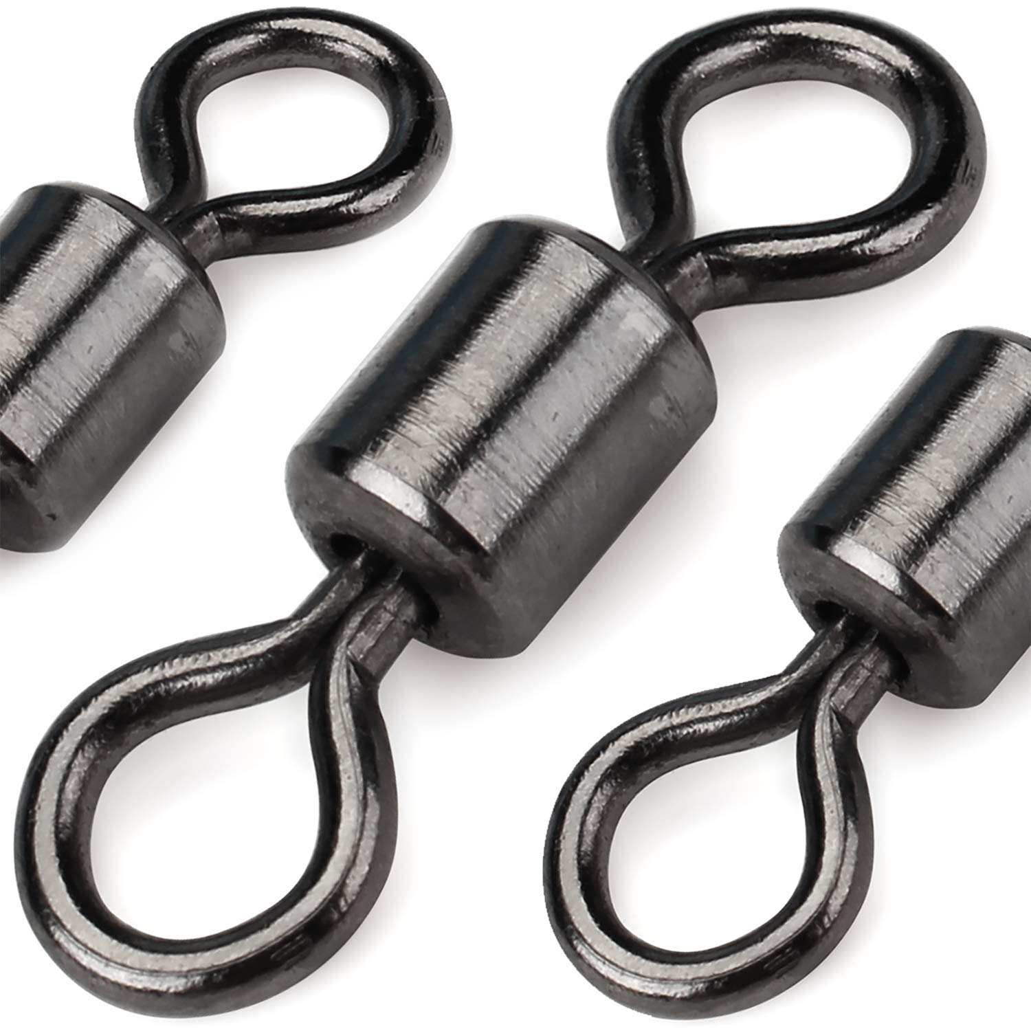 VeaYook Barrel Swivels Fishing, Stainless Steel Black Nickel Strong Strength Terminal Connectors Trout Fly Fishing Gear Catfishing Tackle Accessories for Fishing Line Hooks 50 Pcs Test 75 Pound
