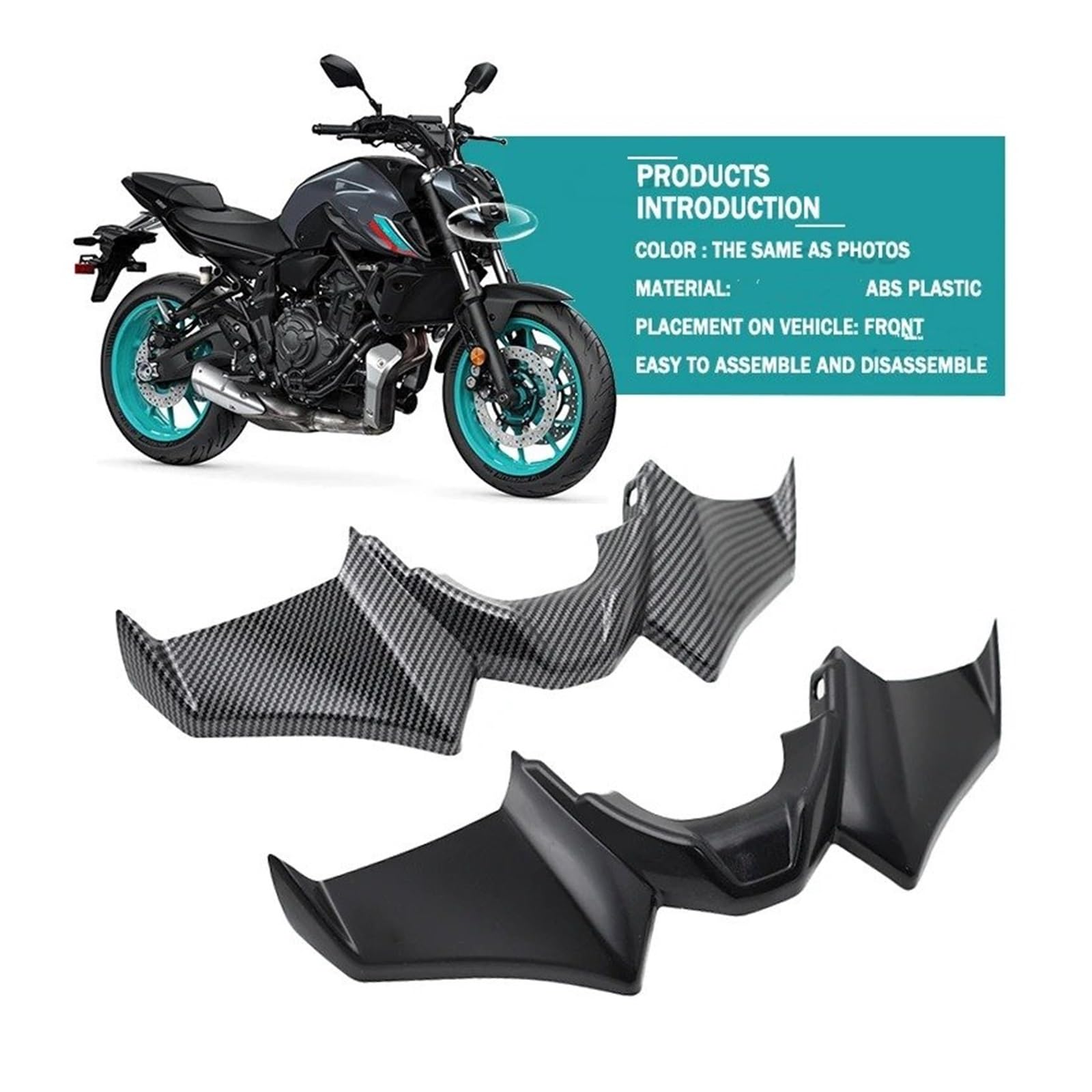 Winglets Alerones Delanteros Aerodinámicos para Motocicleta para MT-07 SP para MT 07 2021 2022 2023 2024 Sport Downforce Naked Spoiler(Negro)