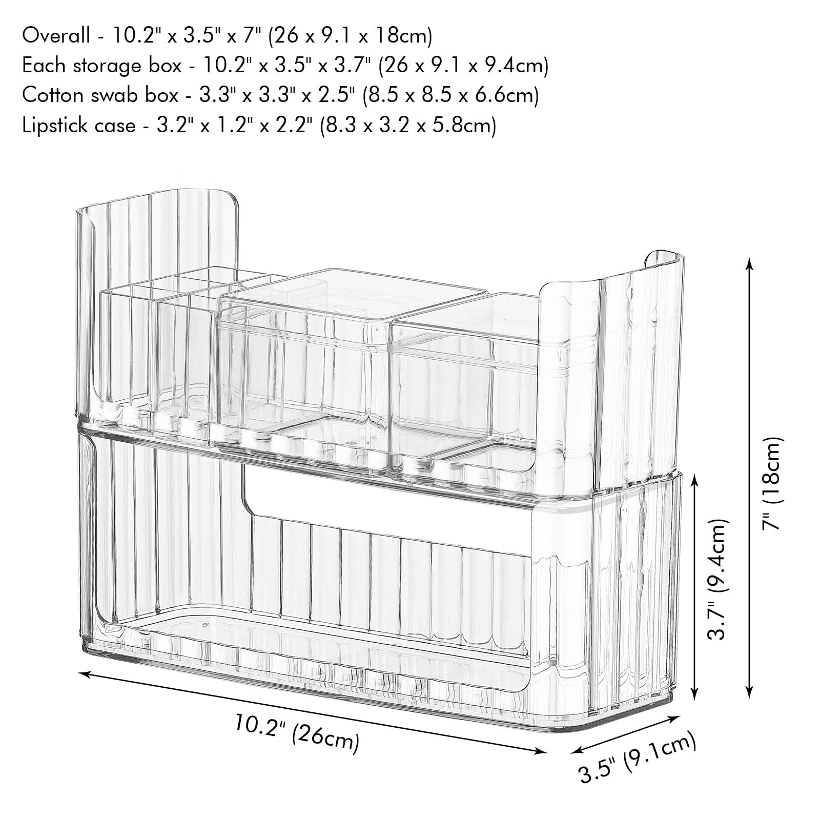 poeland 2 Pack Stackable Makeup Organizer Tray, Transparent Cosmetic Display Case with 2 Lipstick Cases and 2 Cotton Swab Pad Boxes, Medicine Cabinet Shelves Organizer - Image 4