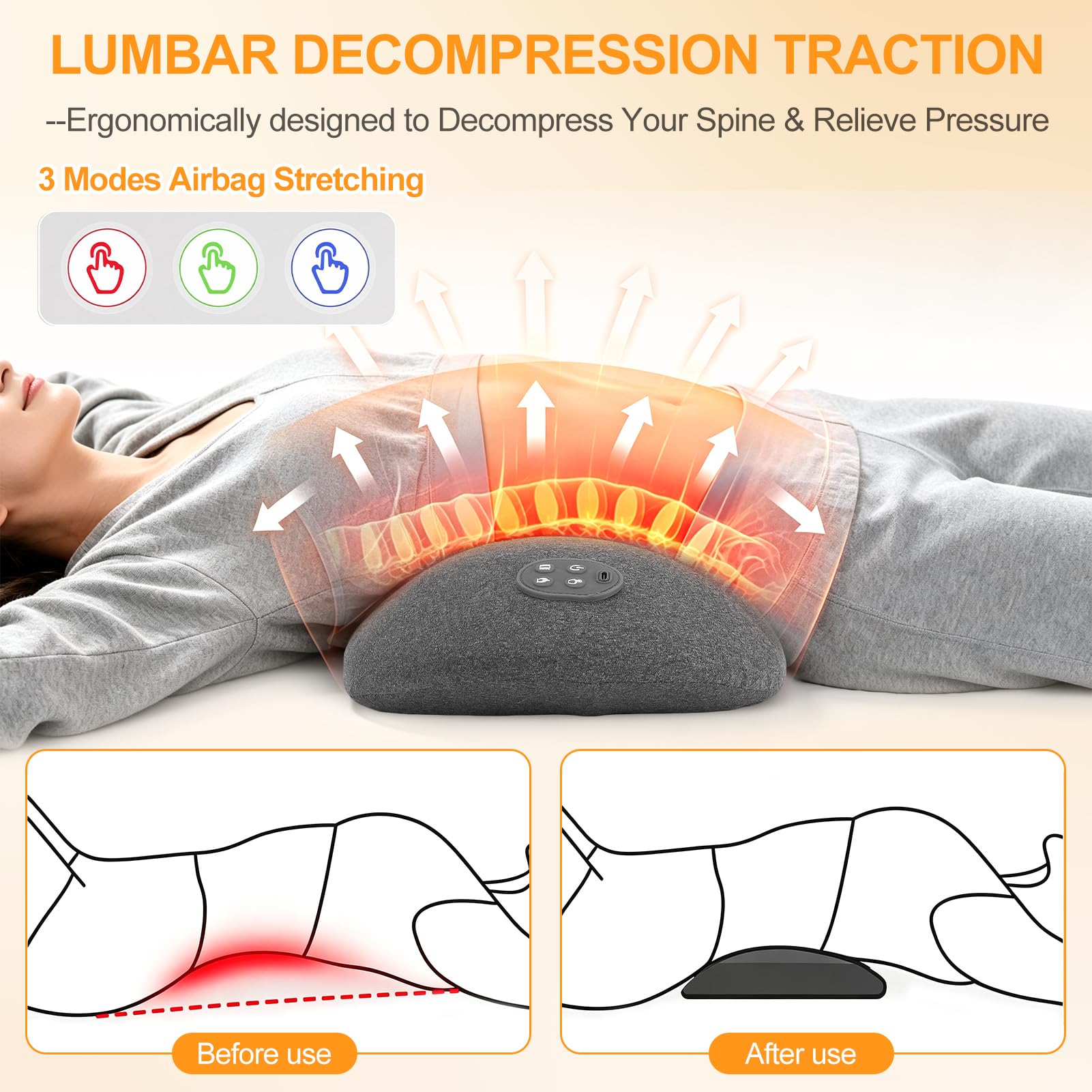 3 In 1 Rückenmassagegerät, Massagegerät Rücken mit 3 Traktion, 3 Vibration und 3 Wärme Für Zuhause, Büro, Auto und unterwegs