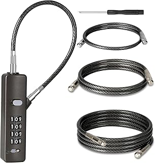 DELSWIN Cable Locks with Combination, 4-Digit Combination Lock with 3 Steel Ropes (9'' /23.6'' /47.2''), Security Cable Lock for Luggage, Helmet, Gym Locker, Cabinet, Gate (Gun-Grey)