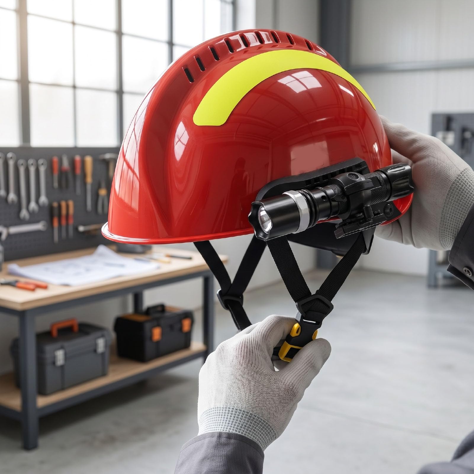 Luocute Casco de Seguridad de Rescate con Faro Desmontable, para Sitio de Construcción, Casco de Emergencia para Bomberos, Resistencia Al Impacto y Al Fuego, Tiras Reflectantes