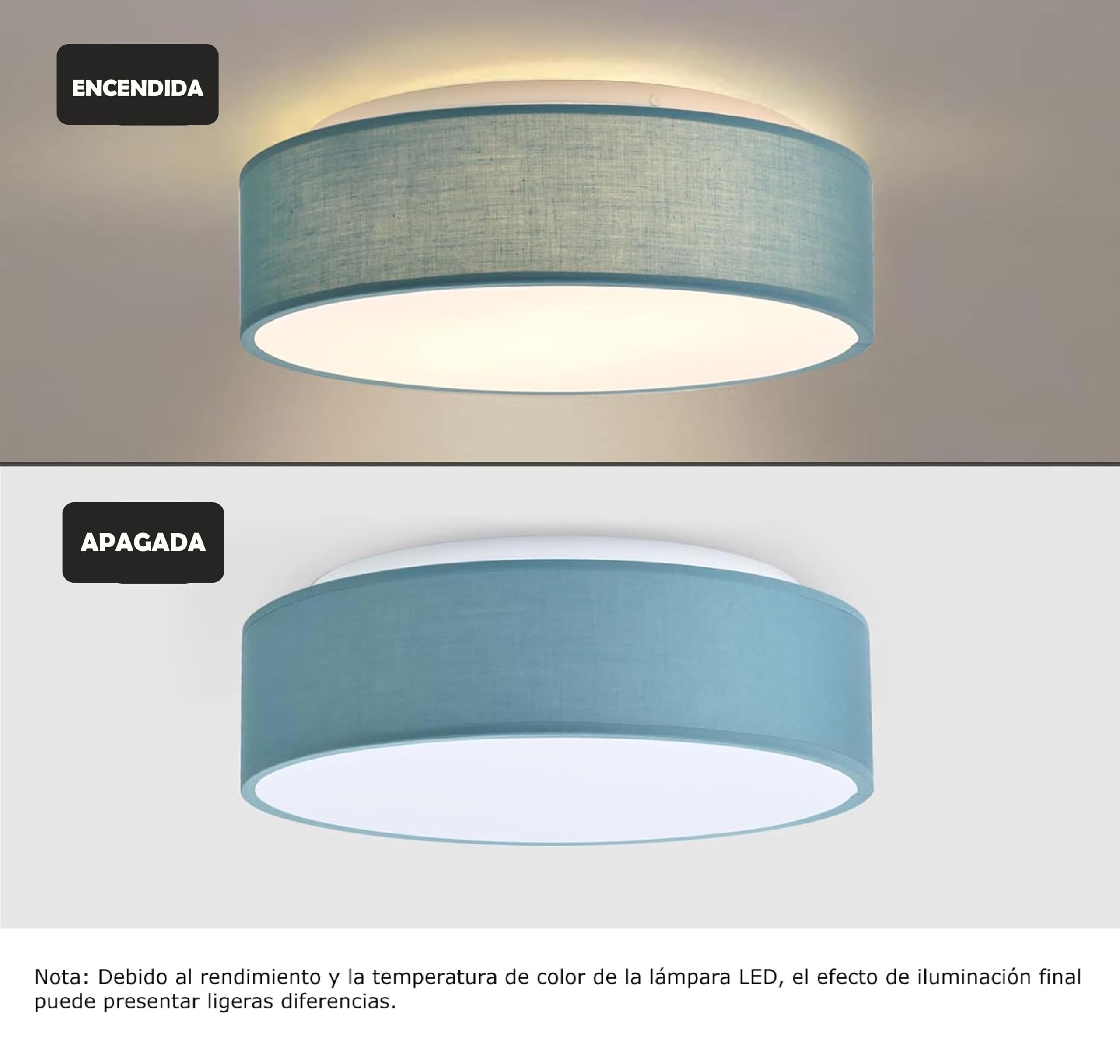 Plafón de Techo Redondo de Tela 38 cm, Pantalla Textil con 2 Casquillo E27 (40W máx.) Lámpara de Techo para Salón, Dormitorio, Pasillo o Habitación Infantil,Sin bombilla (Azul ceniza, 38)
