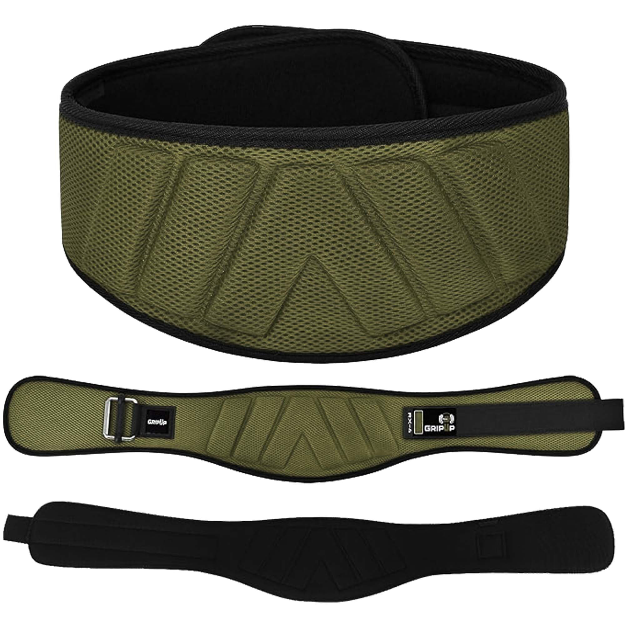 GripUp Weight lifting Gym Belt Curved Padded Back Lumbar Support Neoprene Belt for Fitness Exercise Bodybuilding Powerlifting Workouts Deadlifts Squats & Weightlifting Men Women (Green, S)